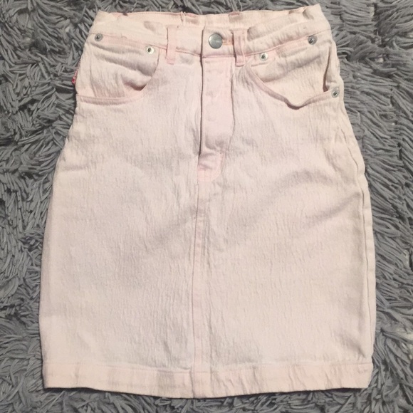 pink stretch denim skirt